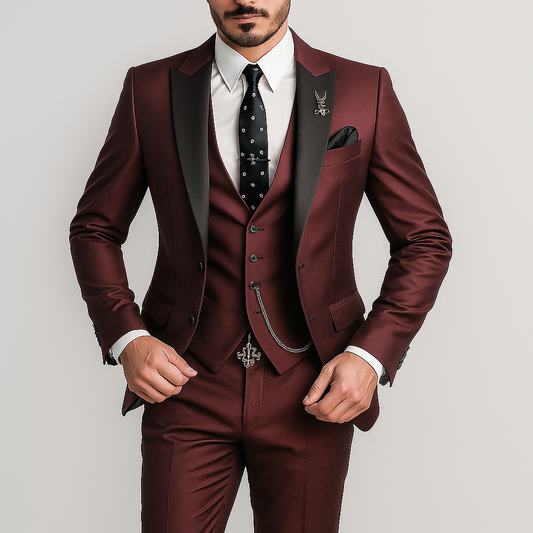 Costume Homme Chic Rouge Bourgogne avec Cravate Noir - PanierRoyale