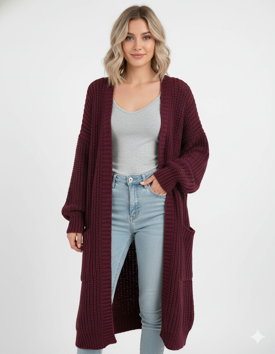 Cardigan Femme Tricoté Long et Élégant pour Femme