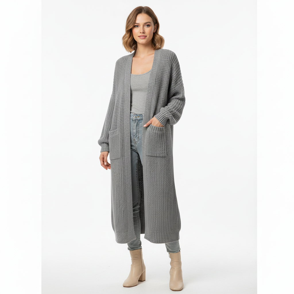 Cardigan Femme Tricoté Long et Élégant pour Femme