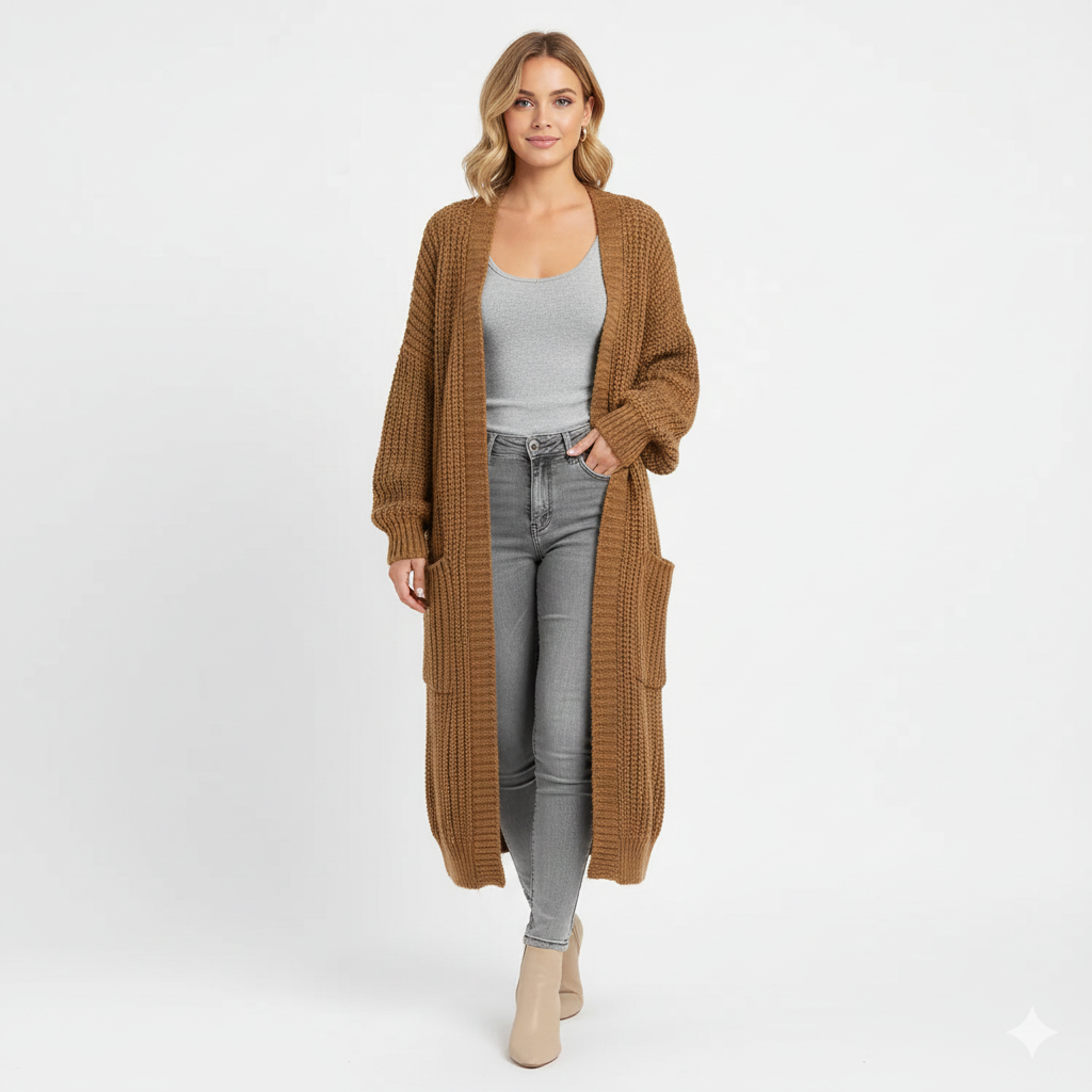 Cardigan Femme Tricoté Long et Élégant pour Femme