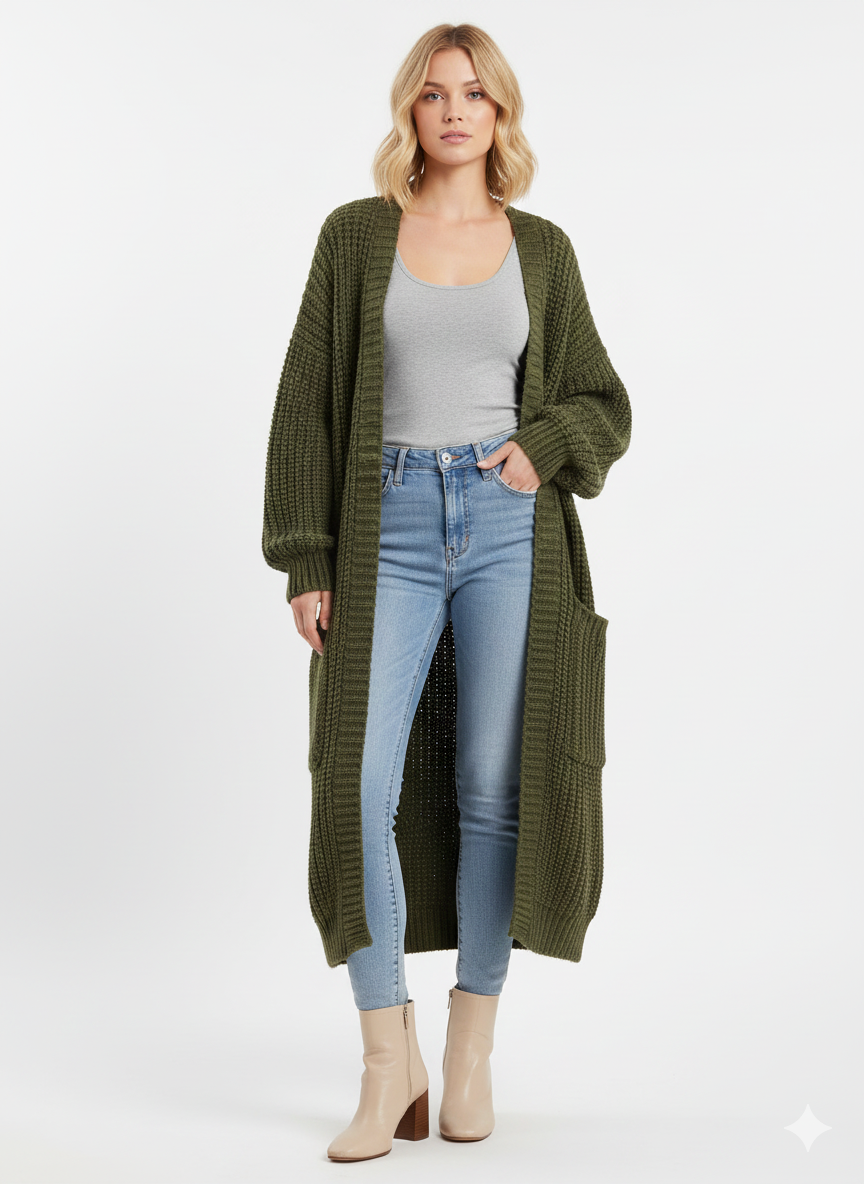 Cardigan Femme Tricoté Long et Élégant pour Femme