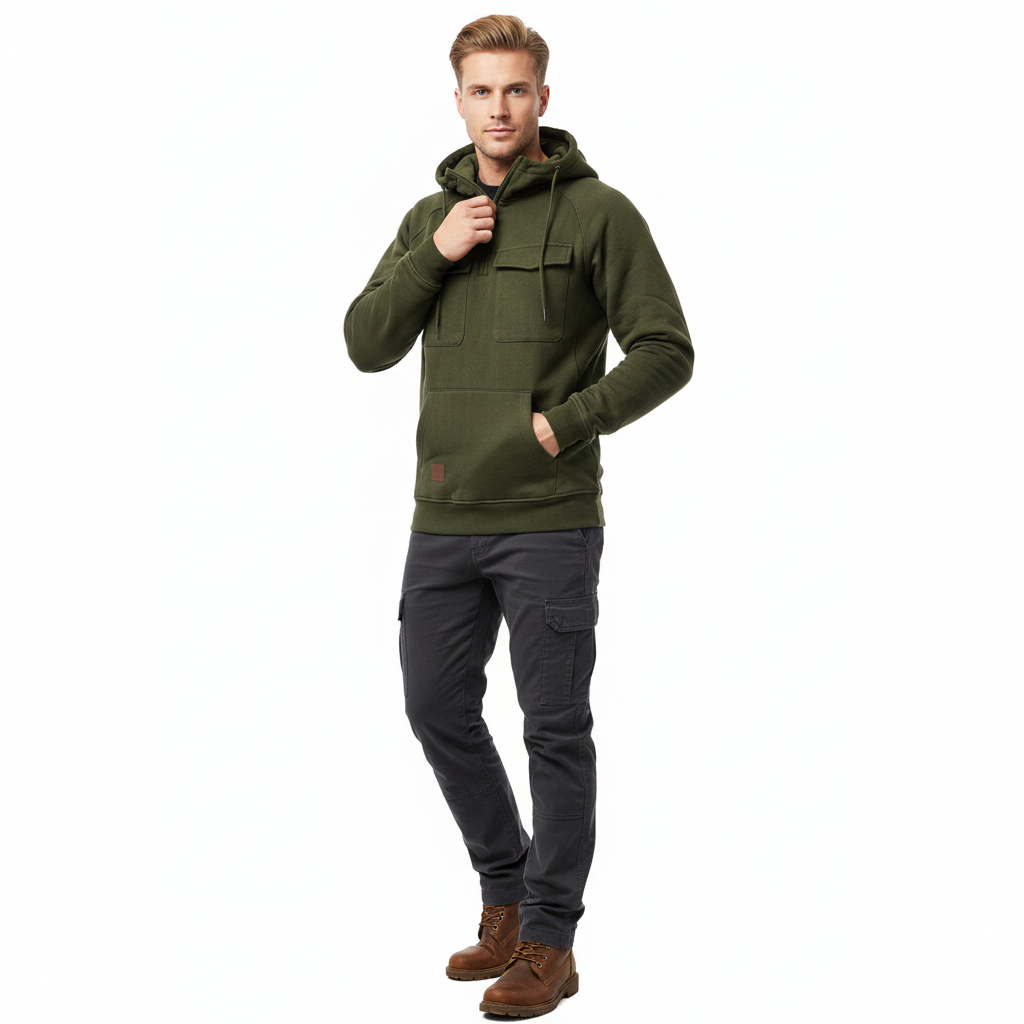 Sweat à Capuche Homme Décontracté - Hoodie Classique avec Poche Zippée