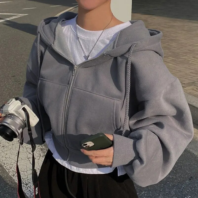 Sweat À Capuche Zippé Oversize Pour Femme | Court