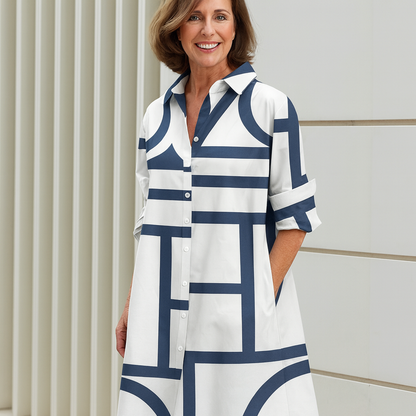 Estelle™ – Robe Longue Femme Chic Imprimé Géométrique avec Poches