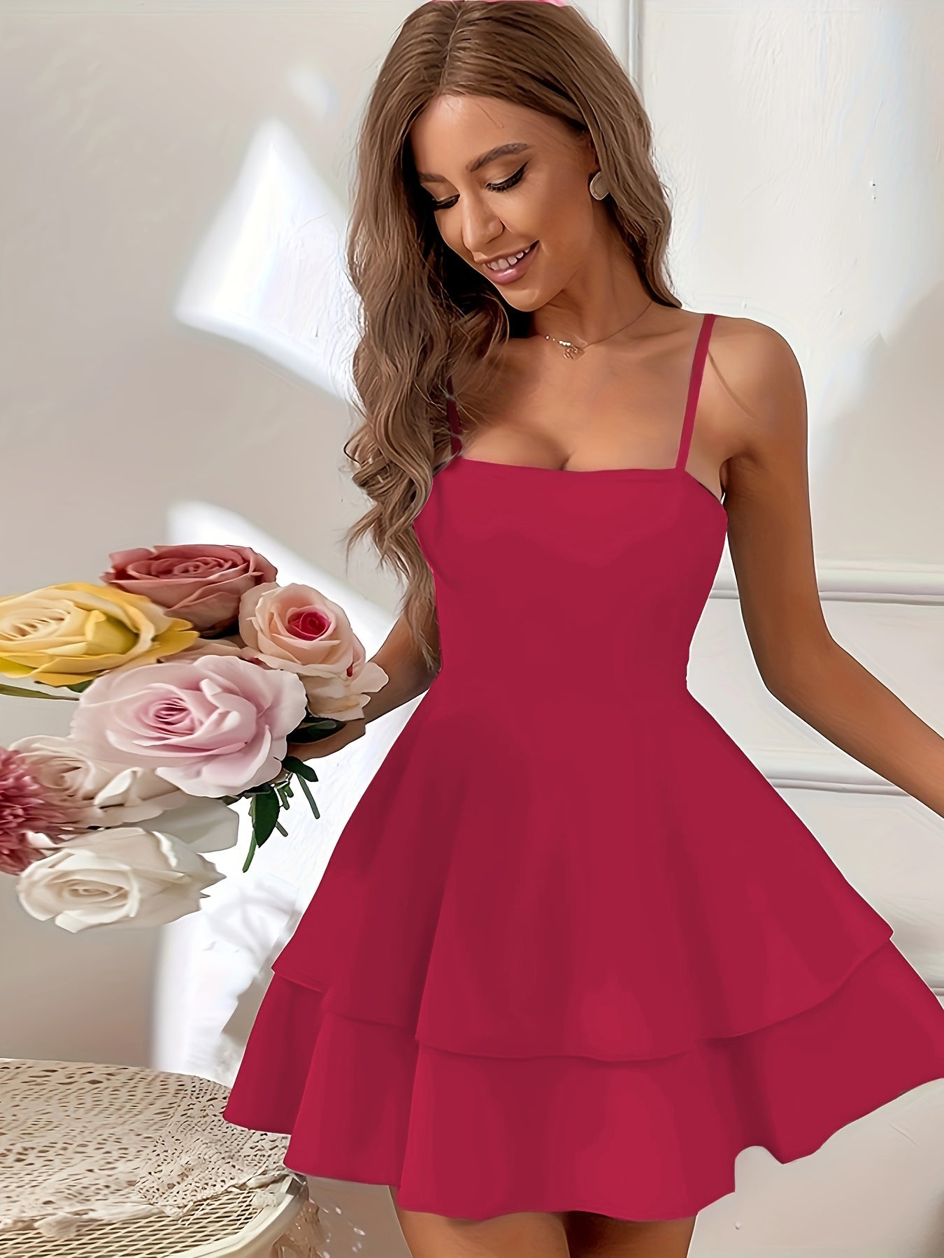 Eteline™ – Robe Femme Courte Chic d’Été à Volants et Dos Nu Élégant