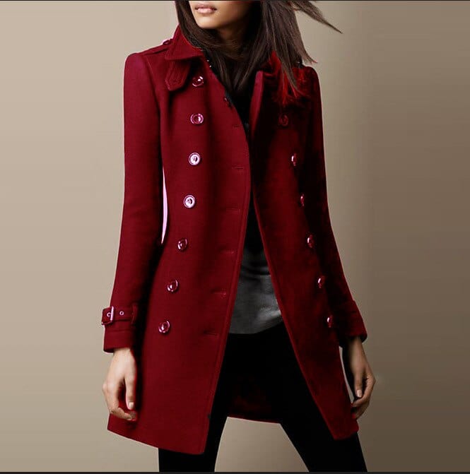 Manteau Long Femme Laine Double Boutonnage Coupe Ajustée - PanierRoyale