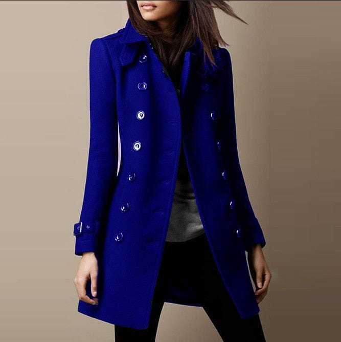 Manteau Long Femme Laine Double Boutonnage Coupe Ajustée