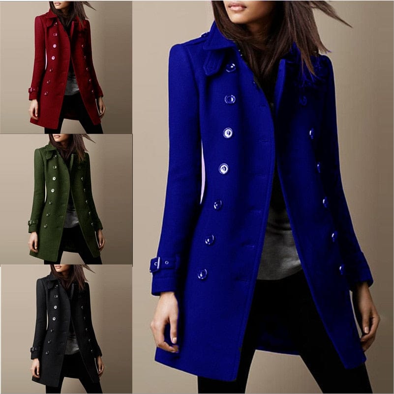 Manteau Long Femme Laine Double Boutonnage Coupe Ajustée