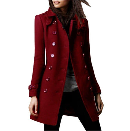 Manteau Long Femme Laine Double Boutonnage Coupe Ajustée