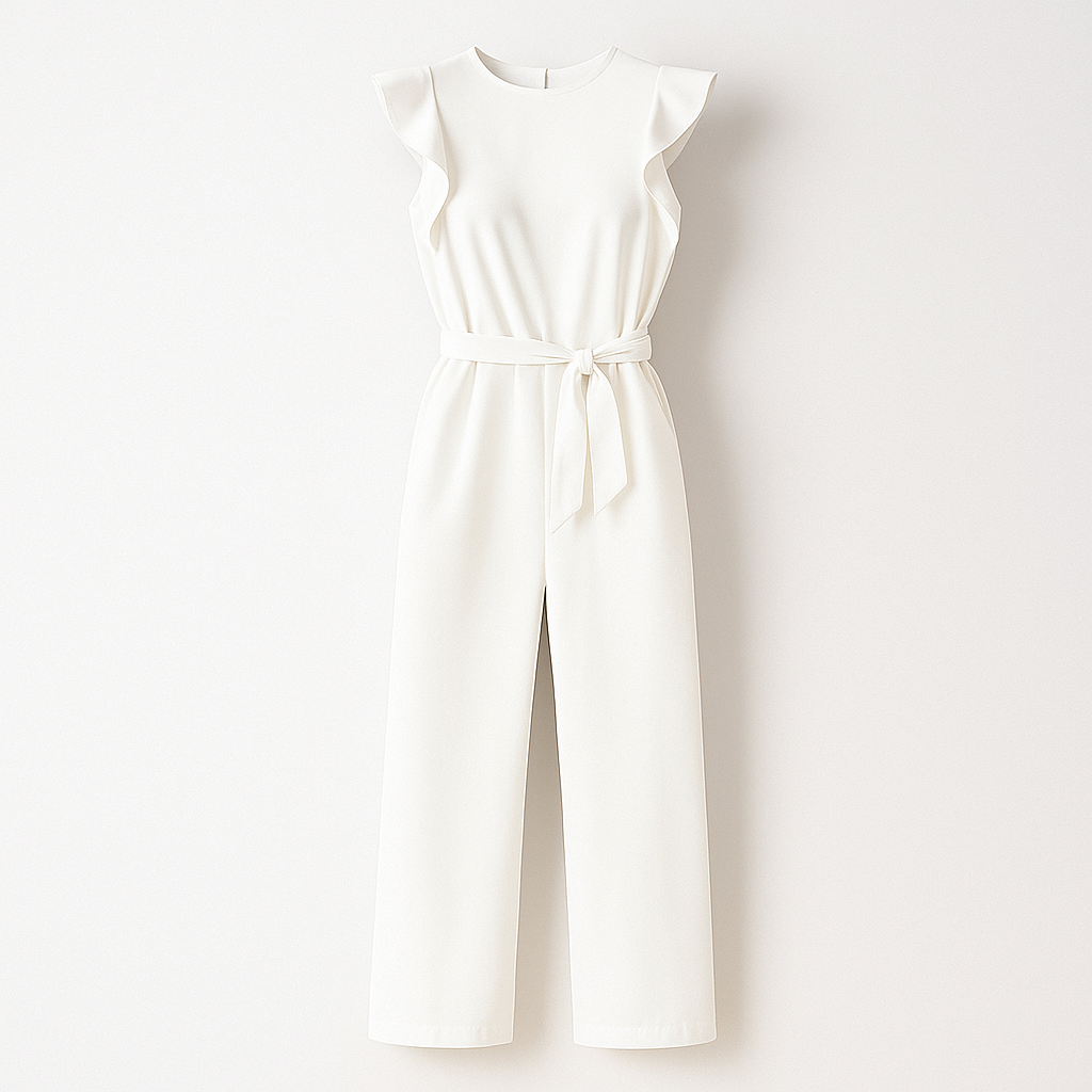 Robe Été Décolletée Beige pour Femme avec Ceinture en Détail