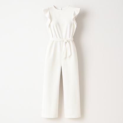Robe Été Décolletée Beige pour Femme avec Ceinture en Détail
