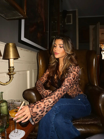 Top Femme Leopard Imprimé Contraste Moderne