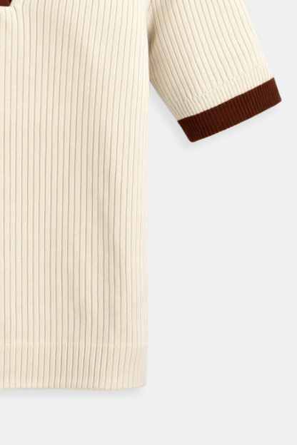 Polo Homme Col V en Côtelé à Manches Courtes