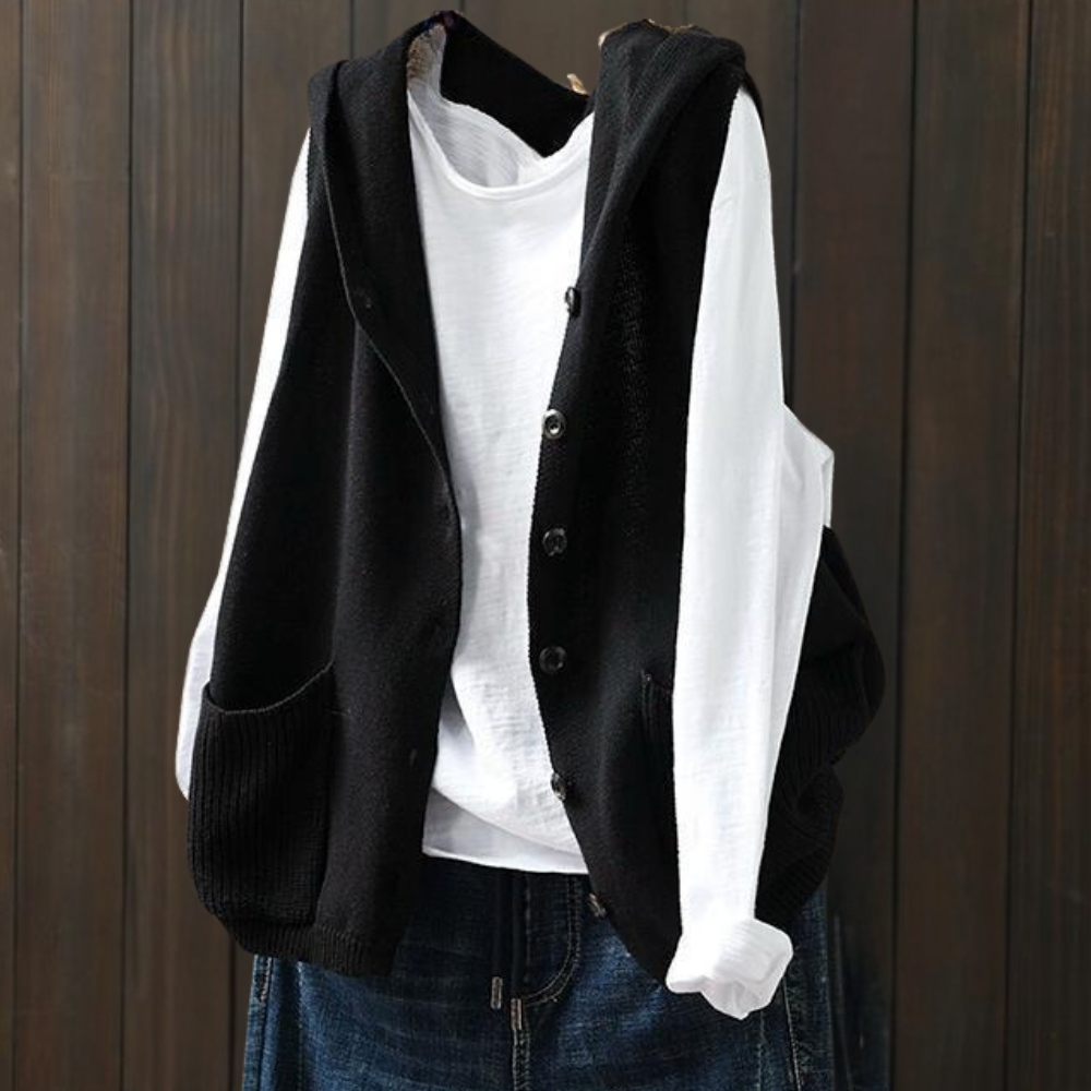 Gilet à Capuche Tricotée Femme Confortable et Polyvalent - PanierRoyale