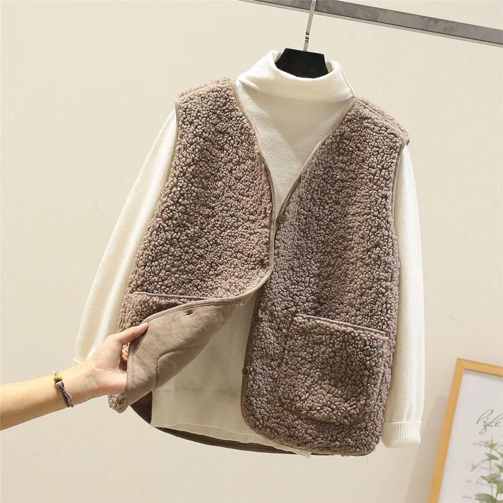 Gilet femme doux et léger sans manches effet peluche chaud