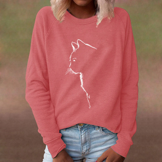 ADRIA - Pull Décontracté avec Imprimé de Chat pour Femmes