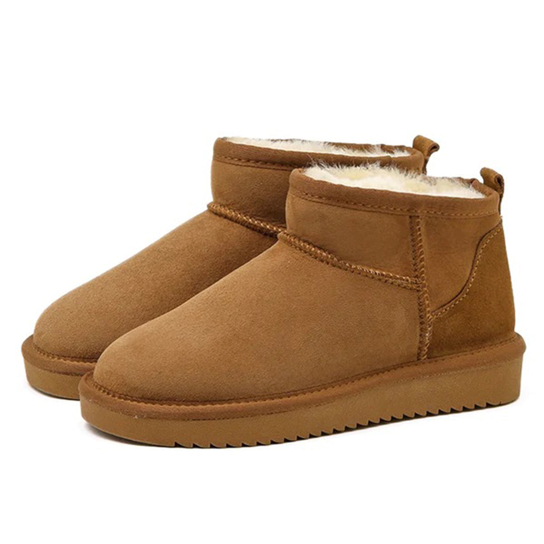 Bottes cuir femme fourrées chaudes et élégantes brun - PanierRoyale