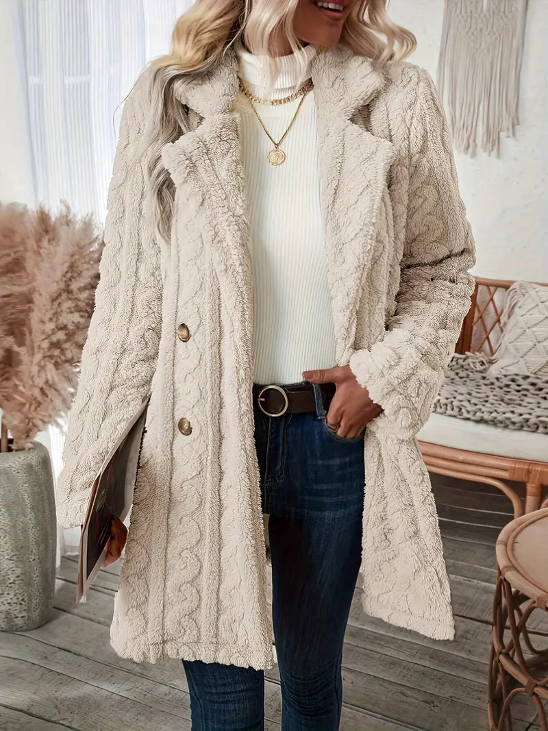 Manteau Femme Long Tricot Revers Cranté Élégant Hiver - PanierRoyale