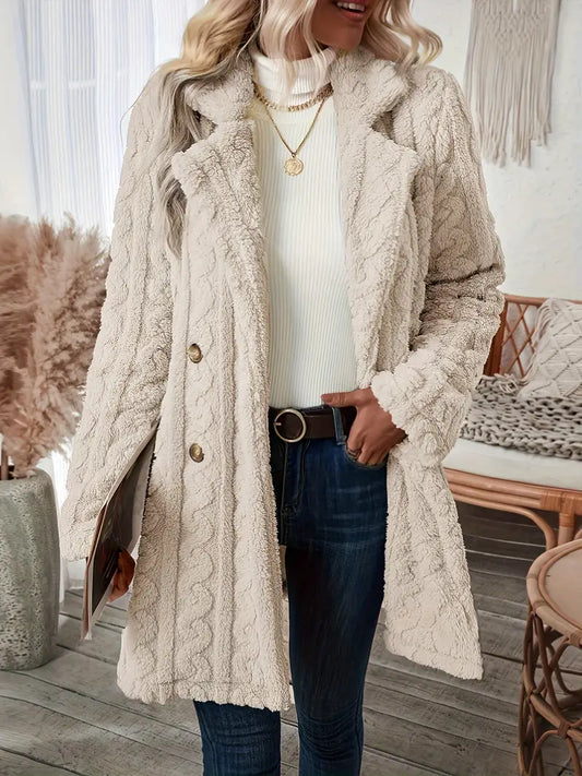 Manteau Femme Long Tricot Revers Cranté Élégant Hiver - PanierRoyale