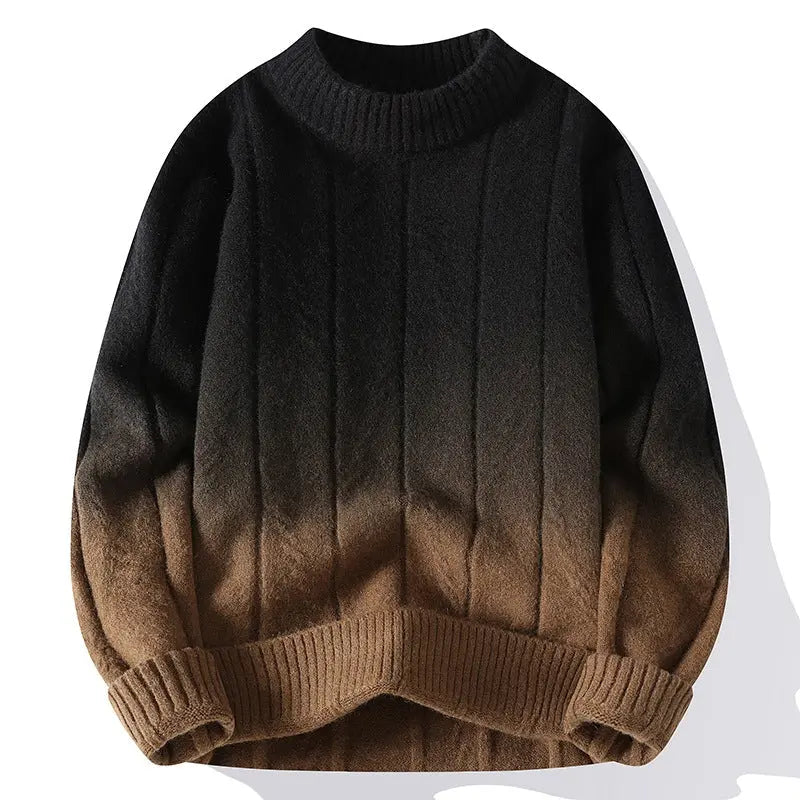 Pull Homme en Laine Mélangée Brun et Blanc