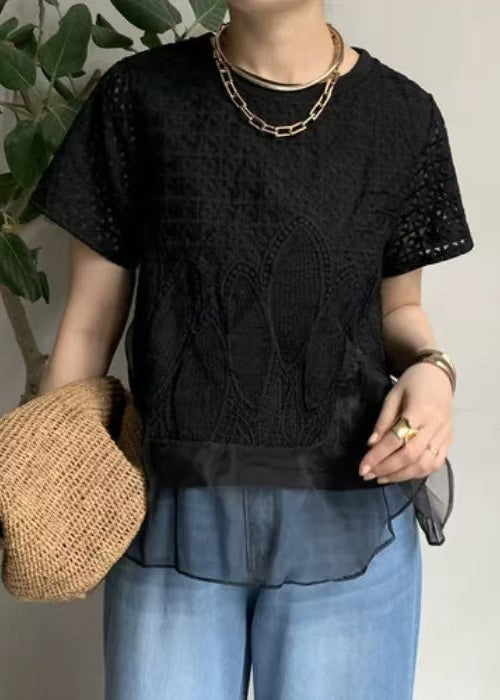Patchwork Brodé Noir Mode Été Débardeur - EasyApparels