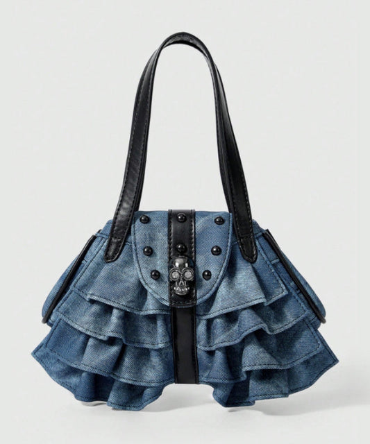 Fashion Denim Crossbody Bag with Blue Fringe - EasyApparels