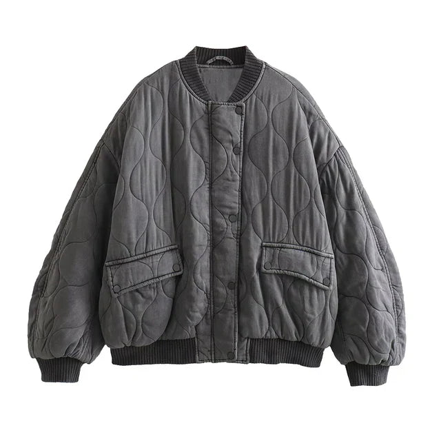 Veste bomber femme grise claire oversize hivernale - PanierRoyale