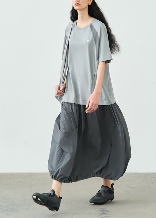 Robe longue légère en coton gris pour femme été - EasyApparels