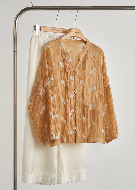 Blouses coton décontracté kaki chic automne - EasyApparels