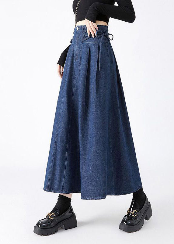 Longue jupe jean marine décontractée avec ceinture ajustable - EasyApparels