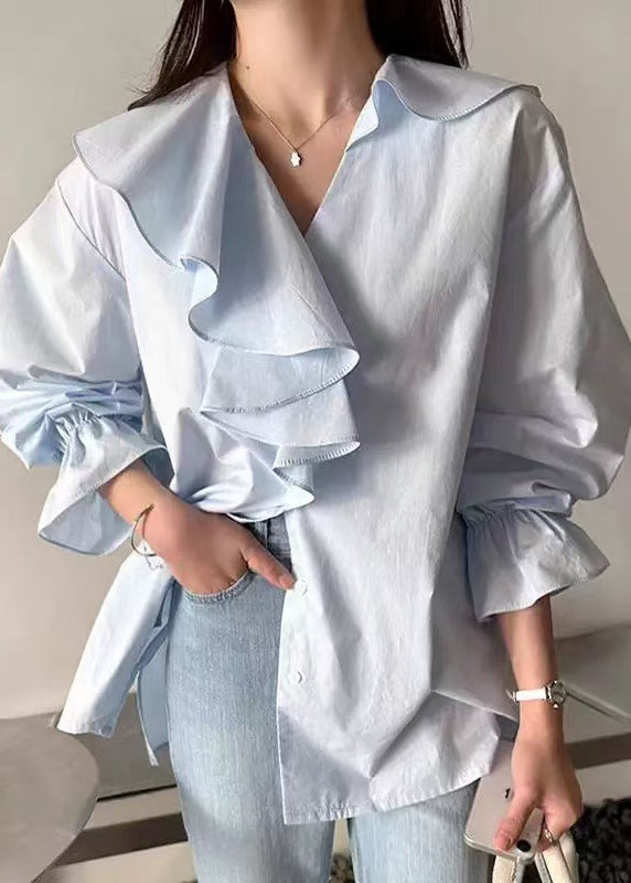 Chemise en coton bleu ciel décontractée pour femme - EasyApparels
