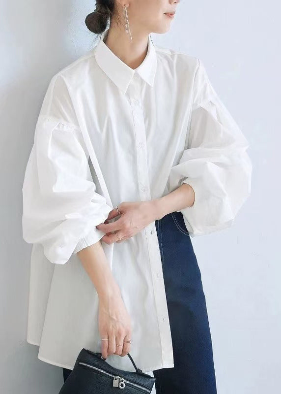 Grand chemisier blanc en coton casual à manches larges - EasyApparels