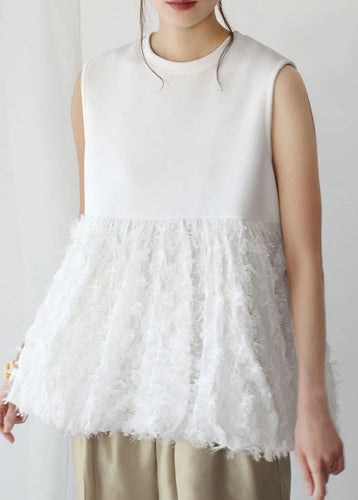 Hauts en coton décontractés sans manches à pompons blancs - EasyApparels