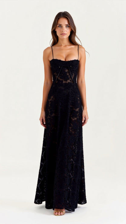 Robe Femme Élégante Florale Dentelle dos Nu