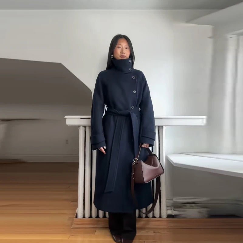 Trenchcoat Femme Hiver avec Ceinture et Capuche