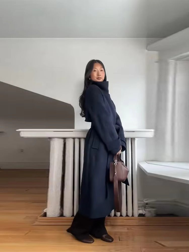 Trenchcoat Femme Hiver avec Ceinture et Capuche