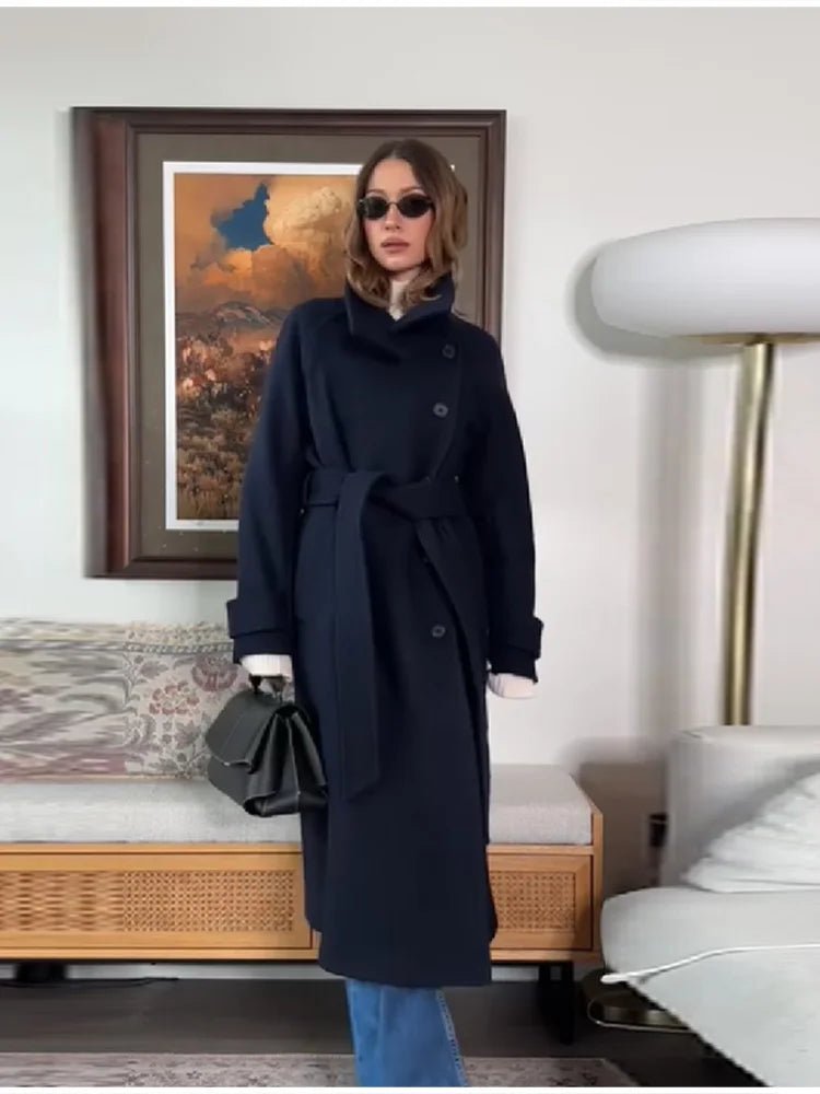 Trenchcoat Femme Hiver avec Ceinture et Capuche