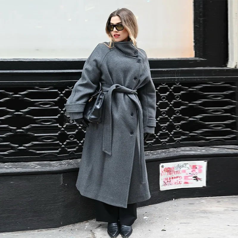 Trenchcoat Femme Hiver avec Ceinture et Capuche