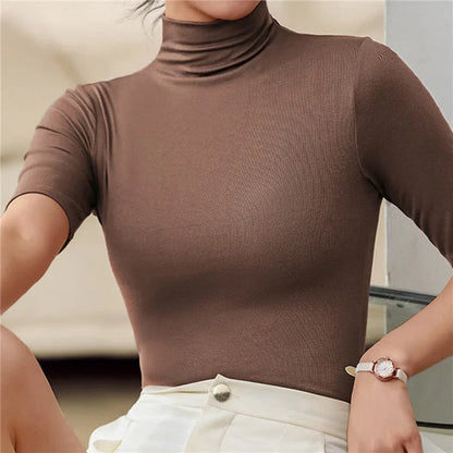 Sweat Femme Col Roulé Manches Courtes