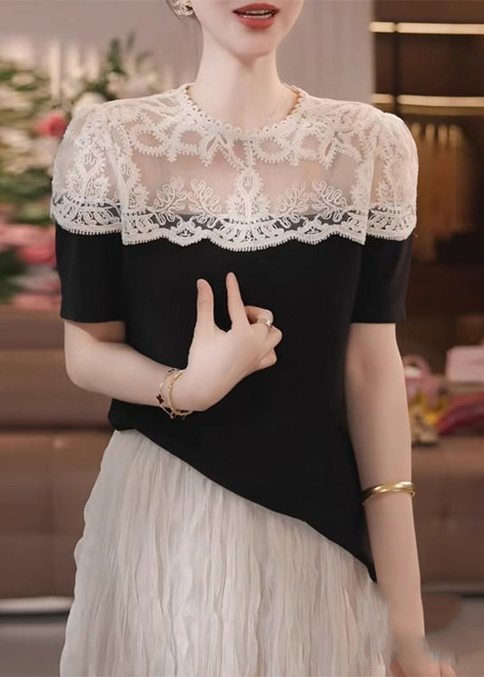 Blouses noires délicates en dentelle brodée - EasyApparels
