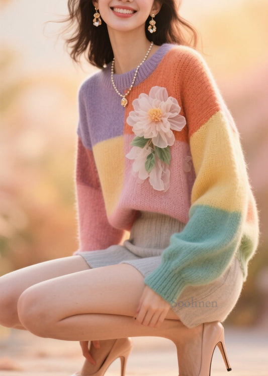 Pull en maille coloré à col rond pour automne - EasyApparels