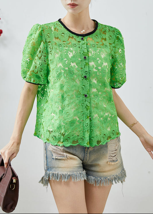 Dentelle légère Chemise verte estivale brodée - EasyApparels