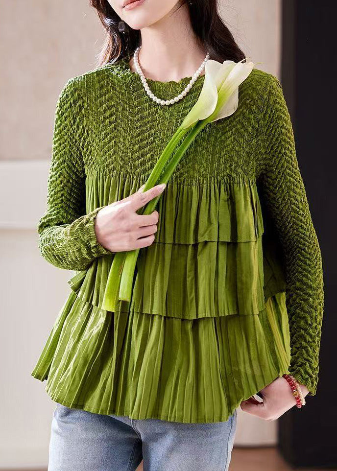 Blouse fleuri estampillé vert olive à rayures fines - EasyApparels