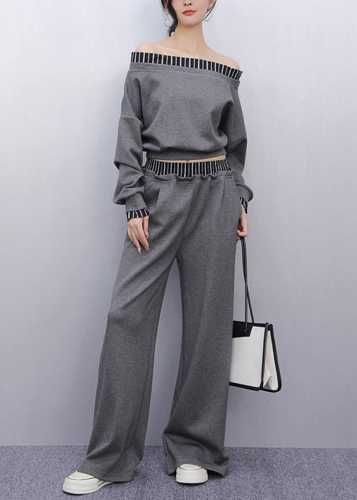 Robe deux pièces en coton gris décolleté pour femme - EasyApparels