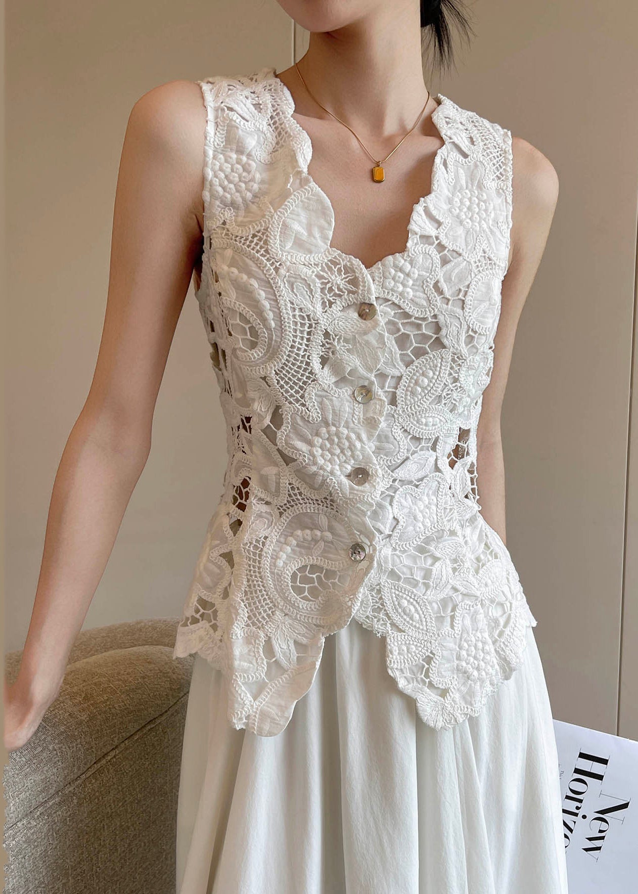 Léger gilet de plage en dentelle blanche élégante - EasyApparels