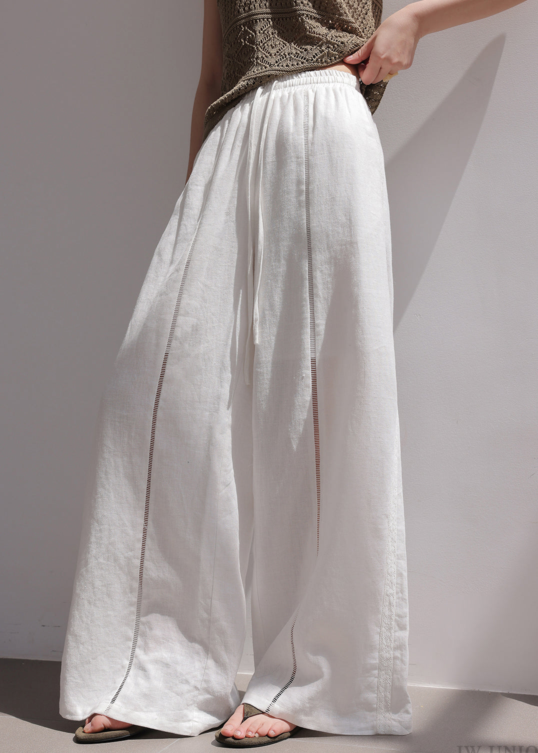 Pantalon lin blanc léger pour été avec cordon de serrage - EasyApparels