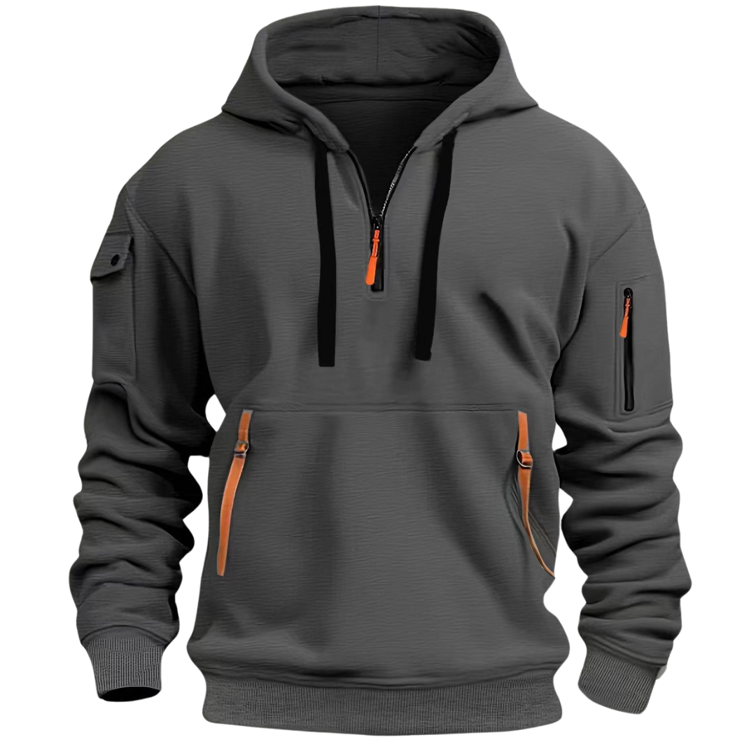 Hoodie Homme Zippé avec Poches Côtelées