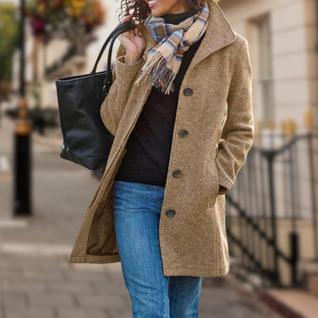 Manteau Femme Col Montant Boutons Classique et Élégant
