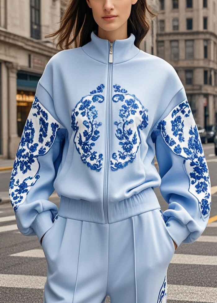 Veste en coton décontractée à col montant bleue clair