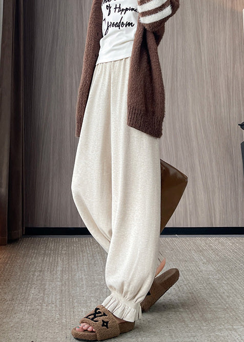 Élégant pantalon beige ajusté élastique pour automne - EasyApparels
